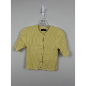 NAADAM Cashmere & Silk Ribbed Cropped Yellow Cardigan S Costal Quiet Luxury